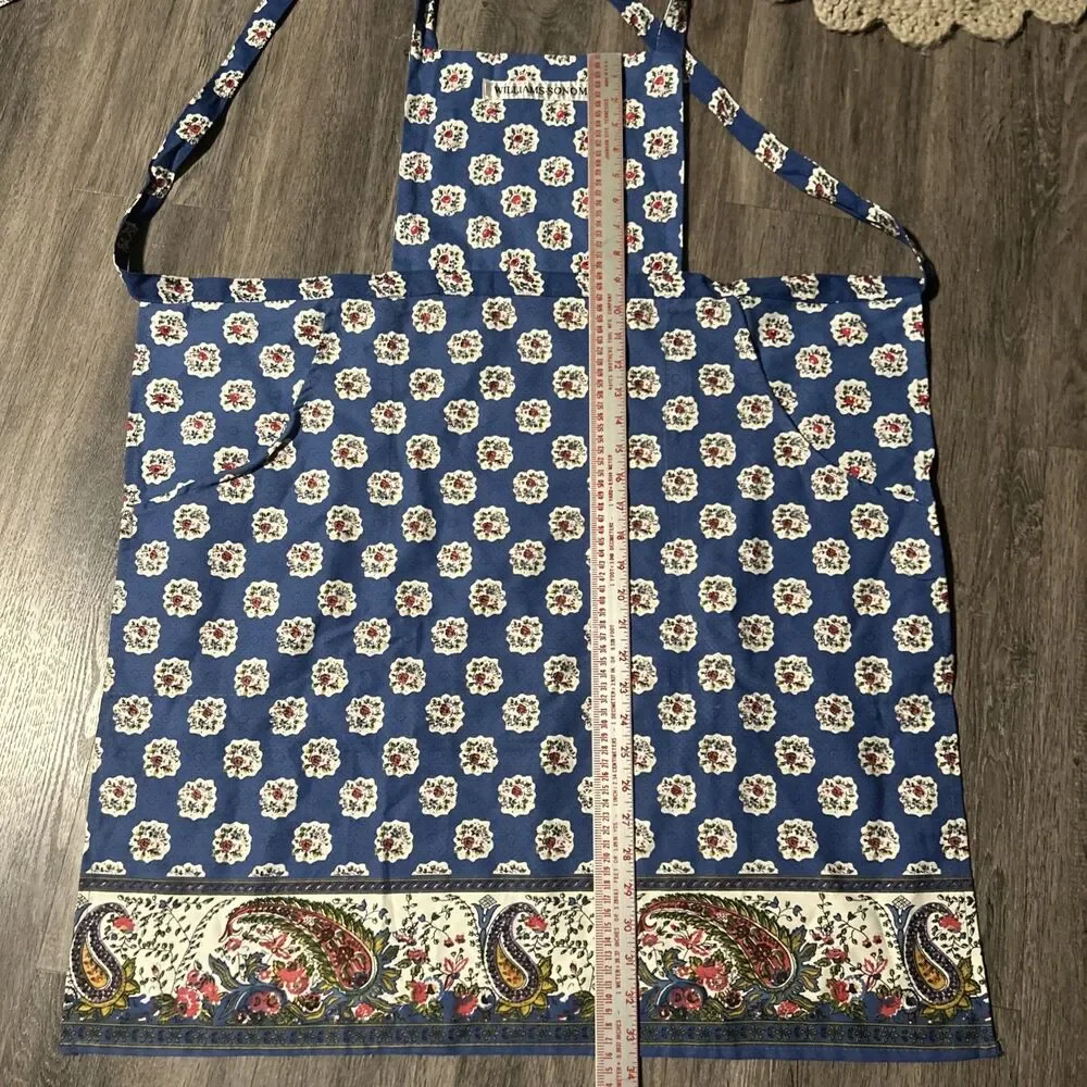 Williams Sonoma Cotton Apron W/Pockets Beautiful Multicolor Floral & Paisley